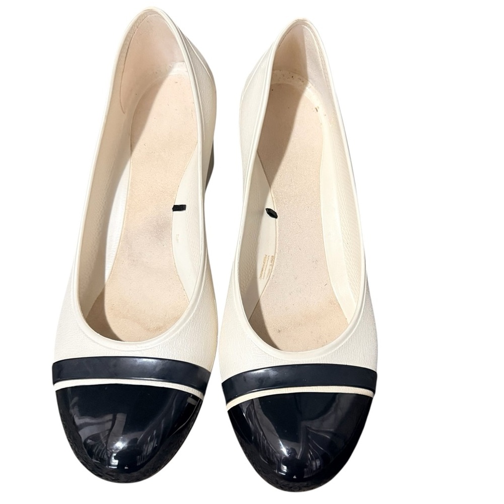 CROCS Wedge Pumps Cap Toe Wedges Cream & Black Women's Size‎ 9 - Picture 4 of 9